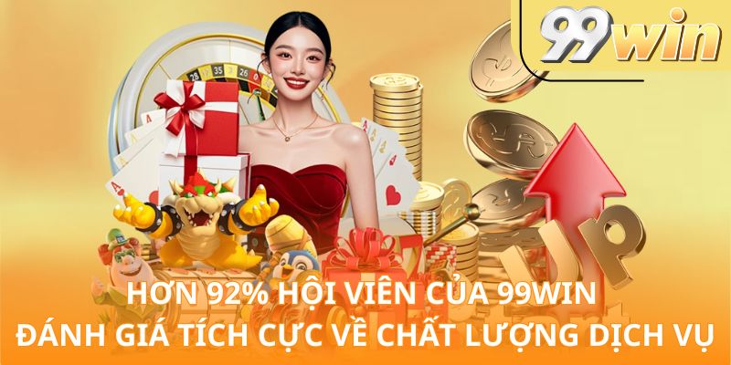 hơn 92% hội viên của 99Win đánh giá tích cực về chất lượng dịch vụ